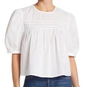 Melrose & Market Blue Puff Sleeve Cropped Babydoll Top (Med)